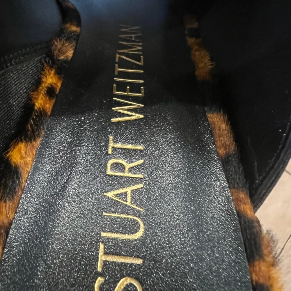 Stuart Weitzman Skyhigh 145 Pearl Slide Calf Hair Leopard Size 39 (US 8.5B) NIB